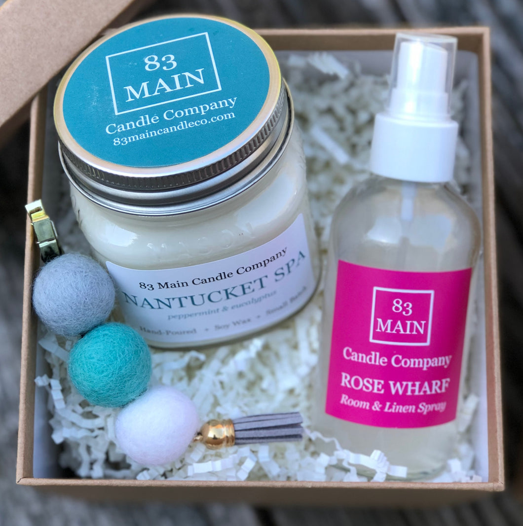 Gift Box: Candle, Room and Linen Spray, Car Refresher – 83 Main Candle  Company